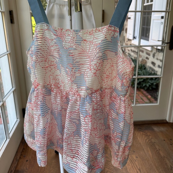 Paul & Joe Sister White Blue Red Floral Peplum Tank Top Size Small - Picture 3 of 8